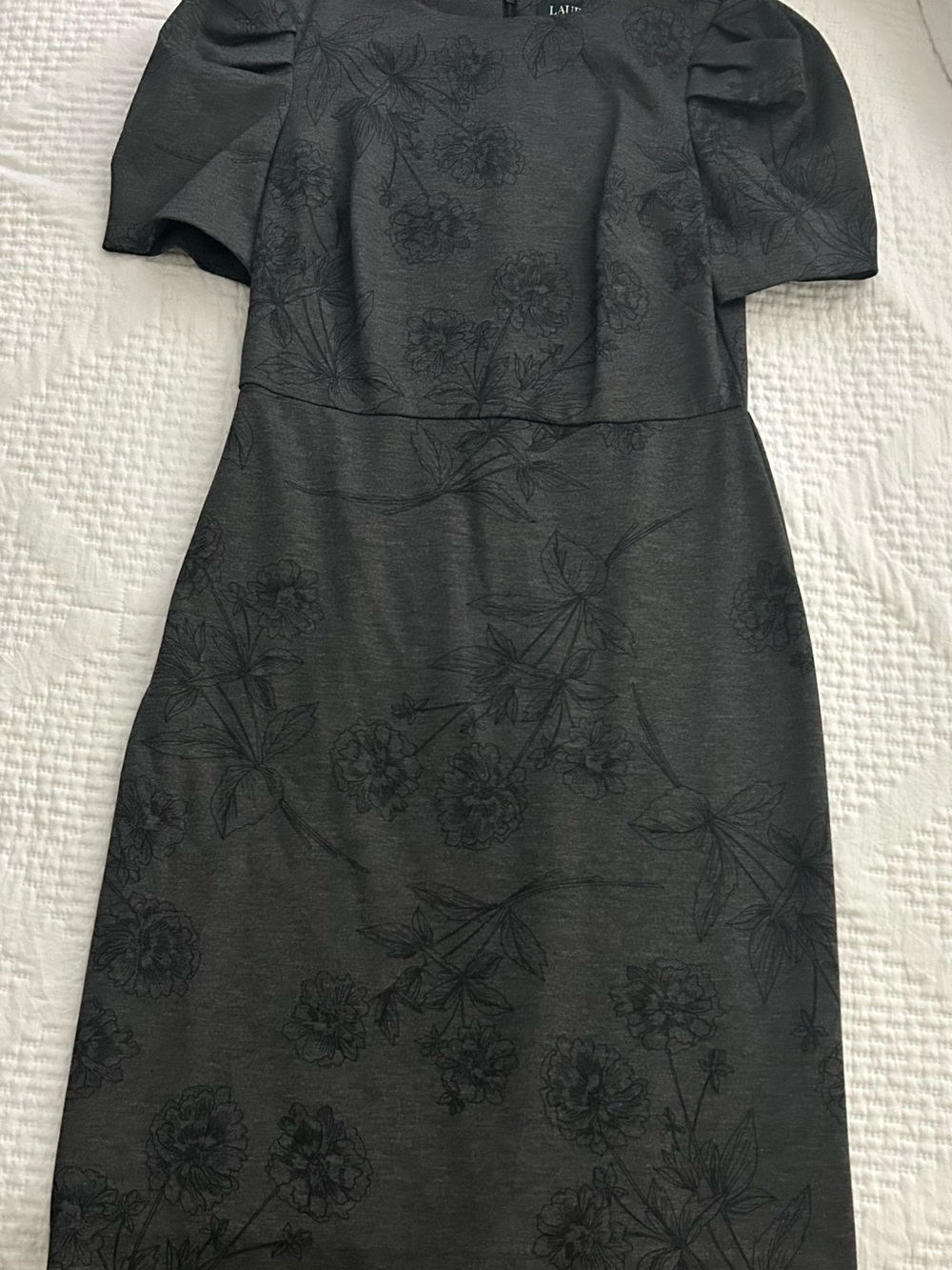 Ann Taylor- Black and Grey Floral Sheath Dress